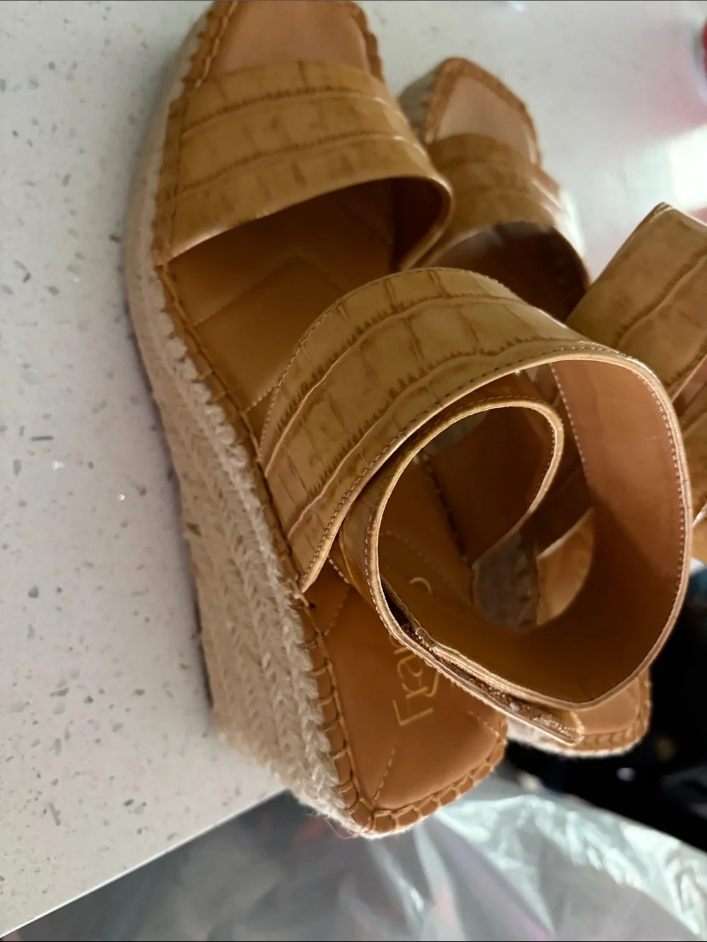Franco Sarto Croc-Embossed Tan Slide Sandals